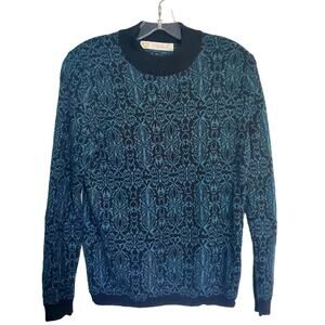 Vintage Camela Woolmark Wool Blend Sweater Teal Black Aztec Gorpcore Pullover S